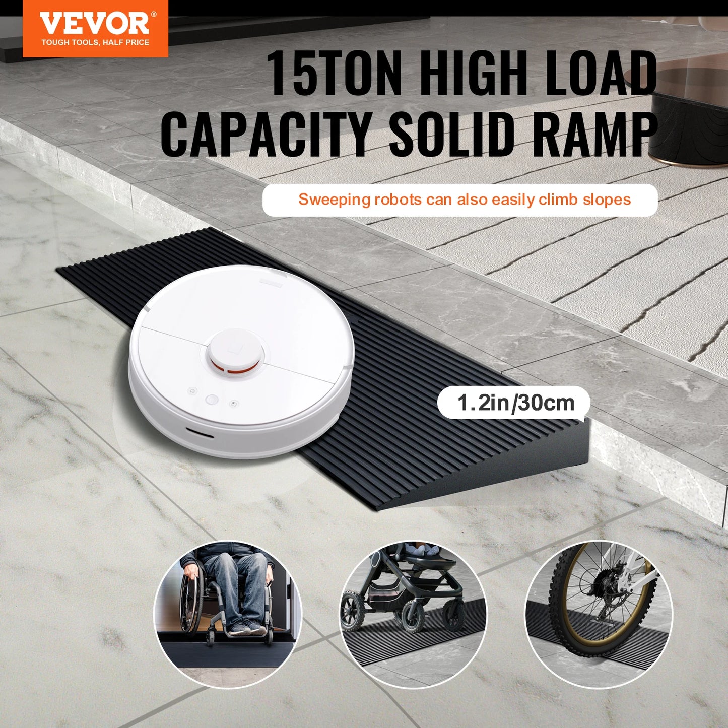 VEVOR 1.2" Rise Threshold Ramp Cuttable solid Natural Rubber for Doorways Driveways ect. - Your Choice Central