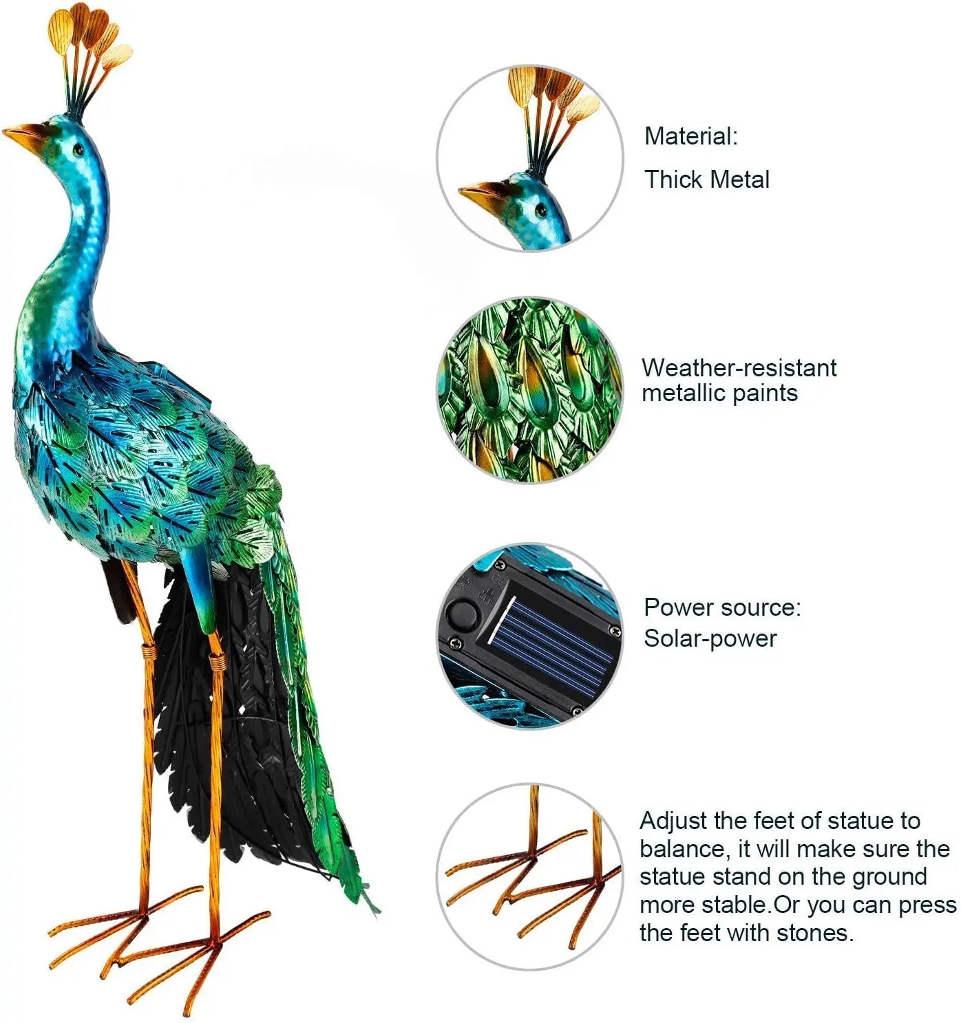 Outdoor Solar Peacock Statue