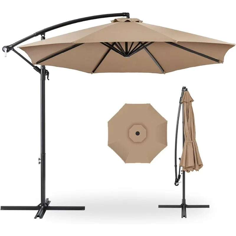 Hangiing patio umbrella with ten foot offset