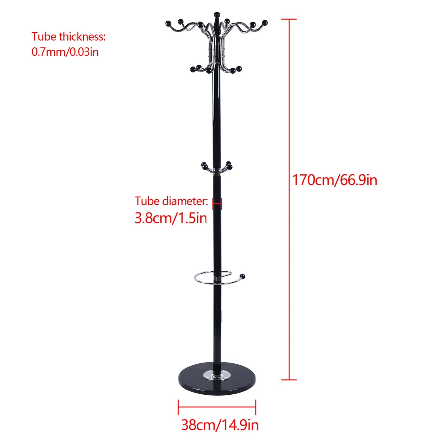 16 hooks 67" metal coat tree with marble base - Your Choice Central