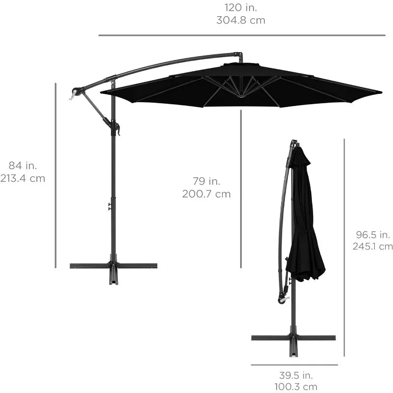 Hangiing patio umbrella with ten foot offset