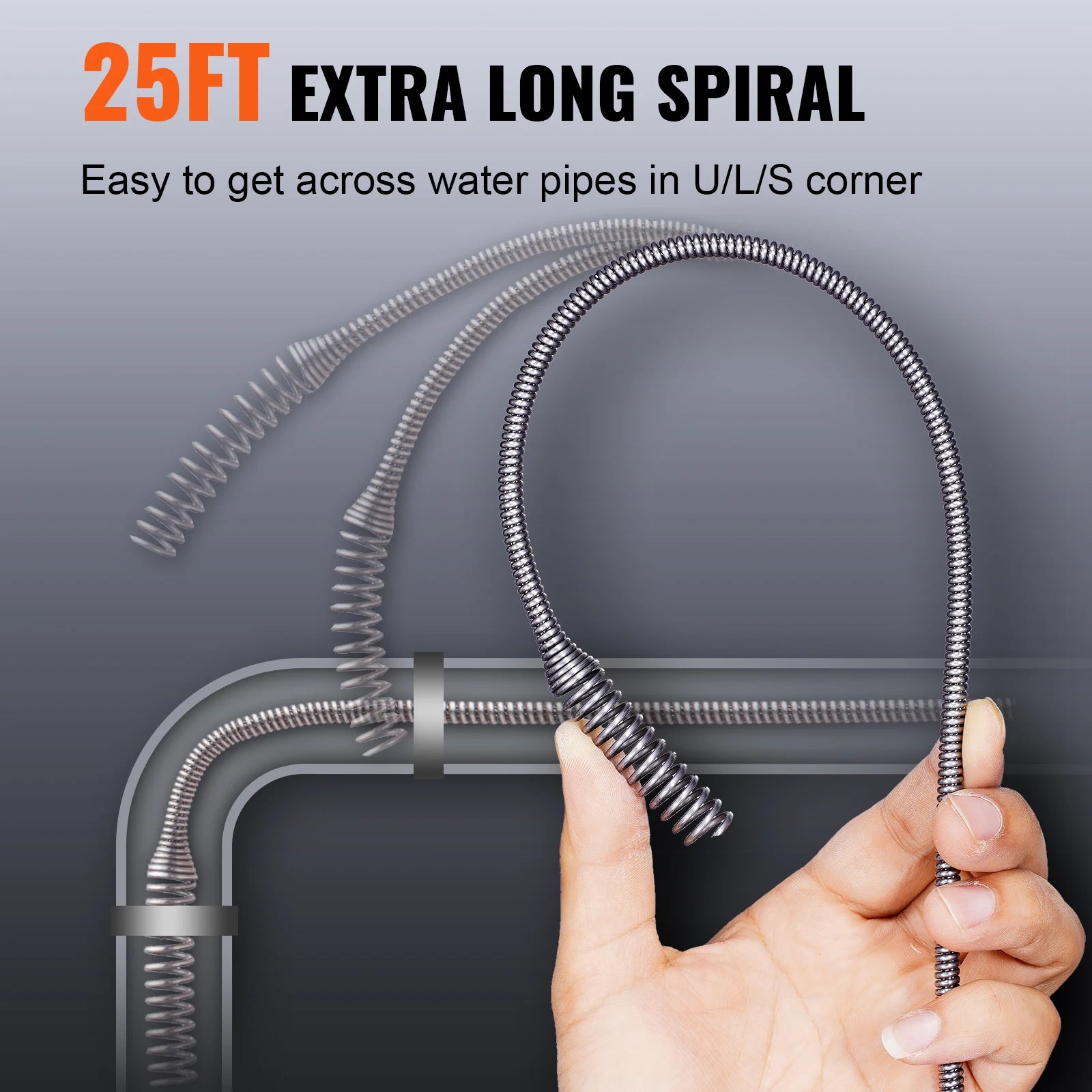 25 foot Manual-feeding Plumbing Snake with Drill Attachment - Your Choice Central