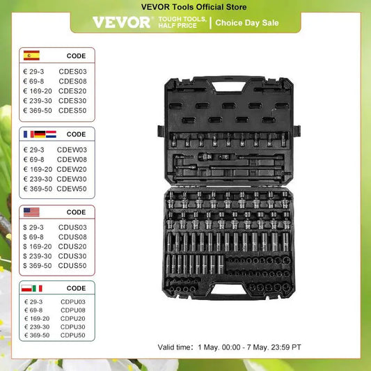 VEVOR 1/2" 3/8" Drive Impact Socket Set