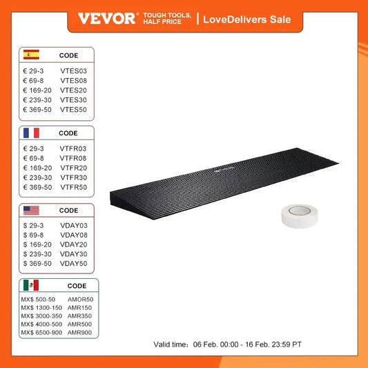 VEVOR 1.2" Rise Threshold Ramp Cuttable solid Natural Rubber for Doorways Driveways ect. - Your Choice Central