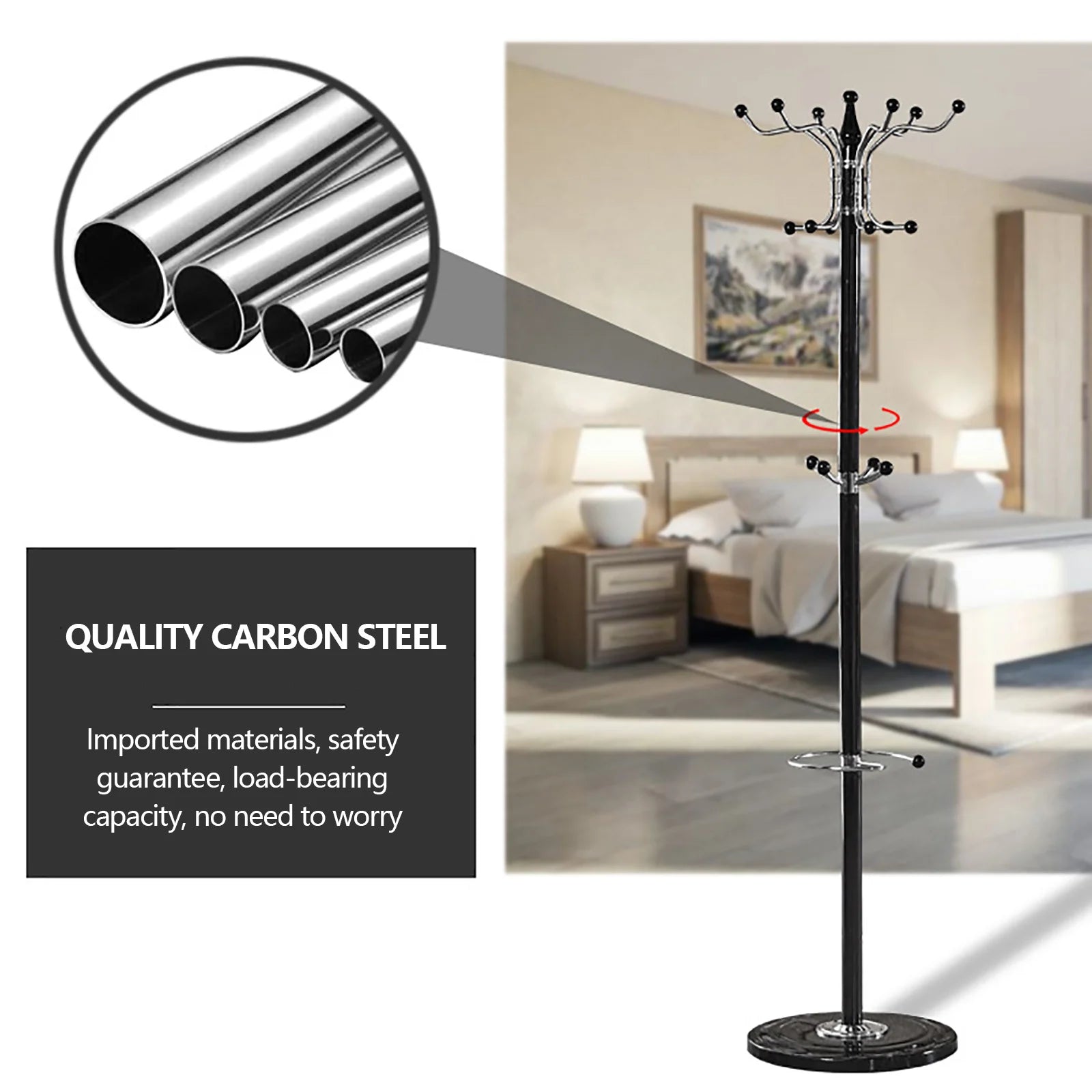 16 hooks 67" metal coat tree with marble base - Your Choice Central