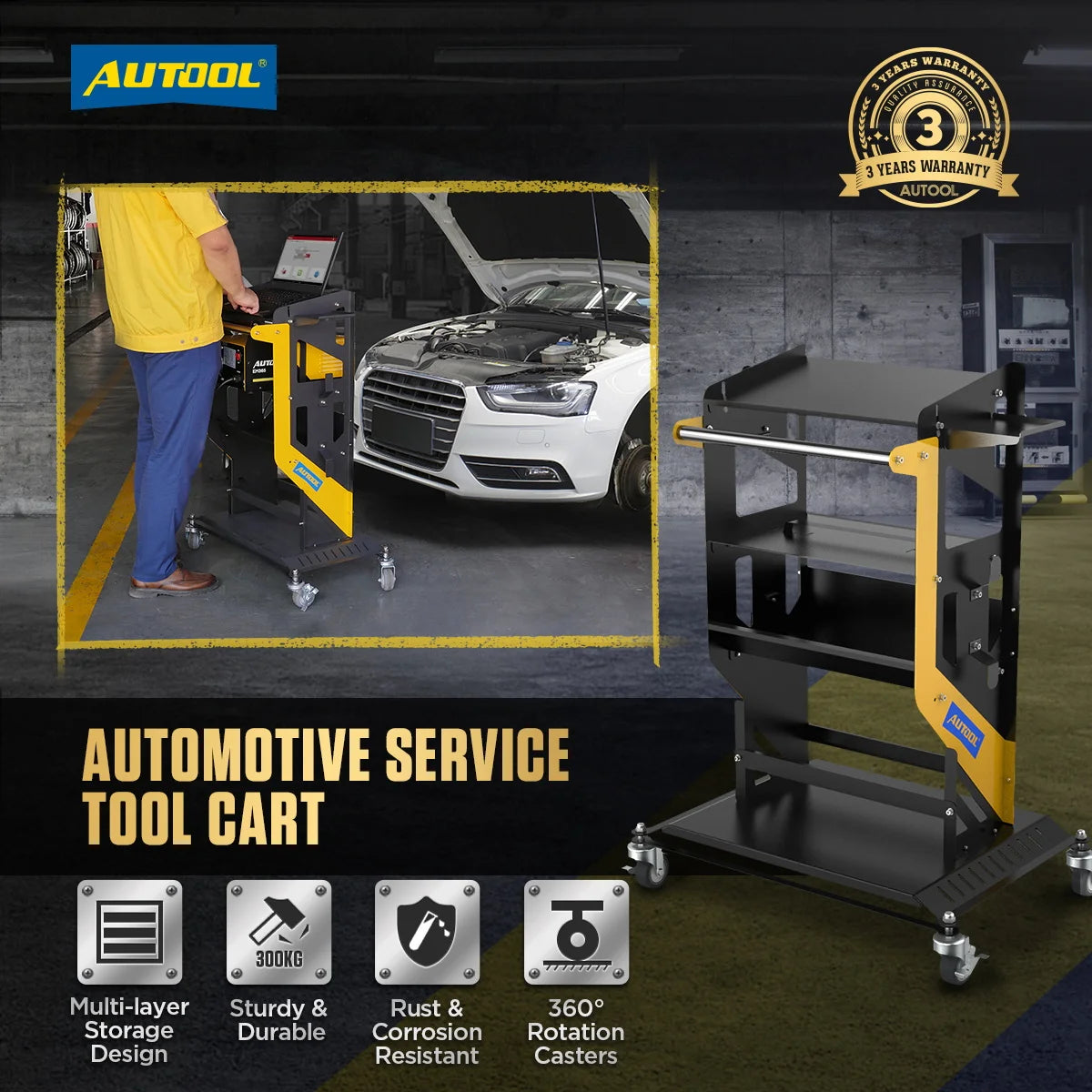 AUTOOL 3X Tier Rolling Tool Cart