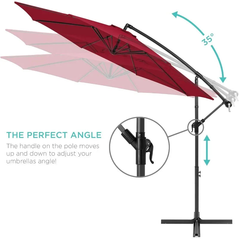 Hangiing patio umbrella with ten foot offset