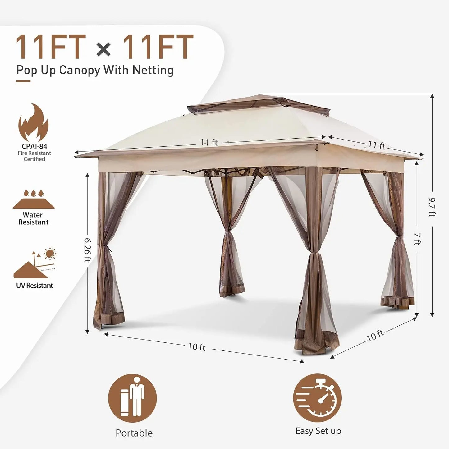 Cool Spot 11x11 Pop-Up Instant Gazebo with Mosquito Netting