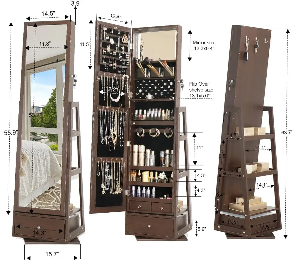 Full Length Mirror Jewelry Cabinet