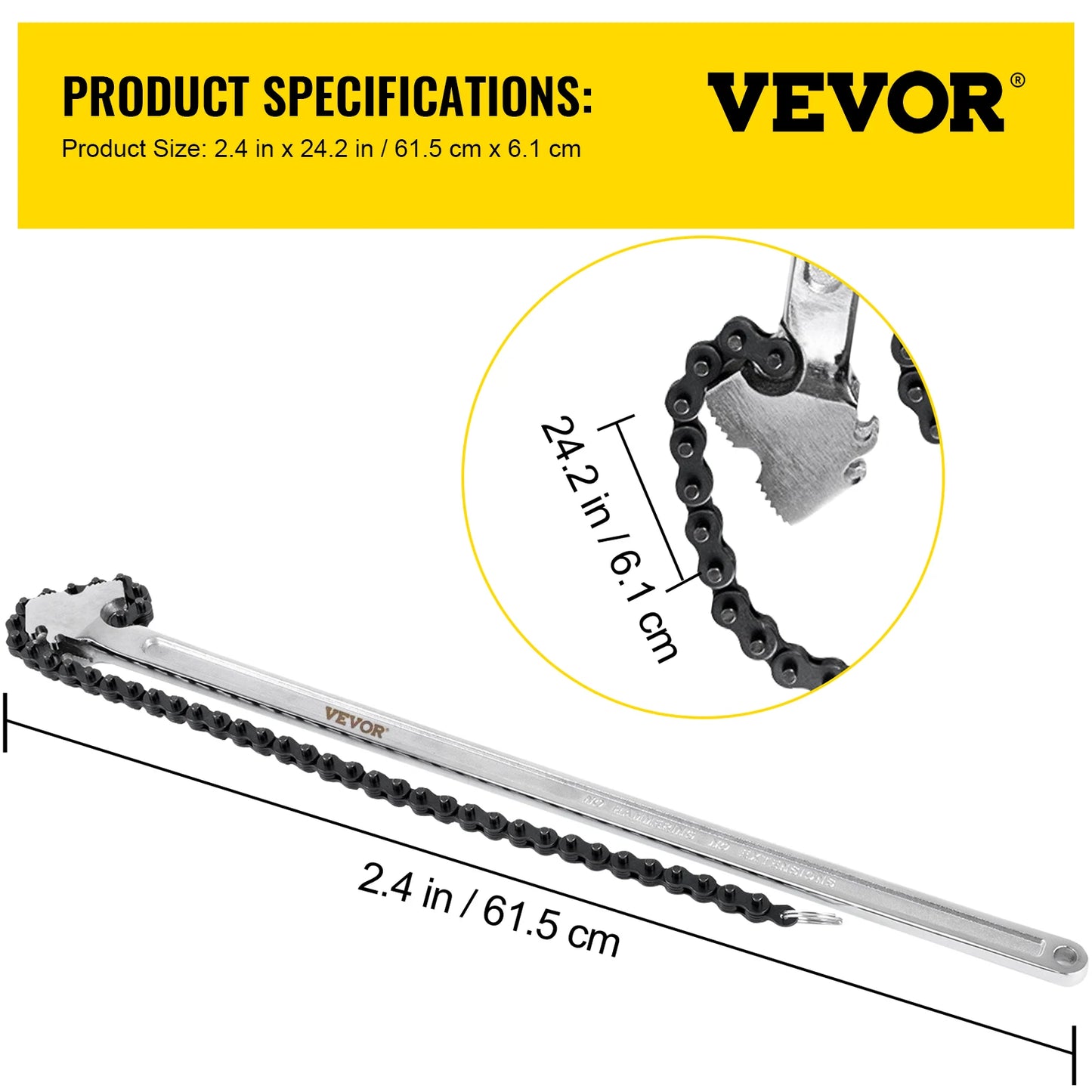 VEVOR 24in Pipe Chain Wrench  Manuel Strap Oil Fuel Filter Wrench Hand Removal Tool - Your Choice Central