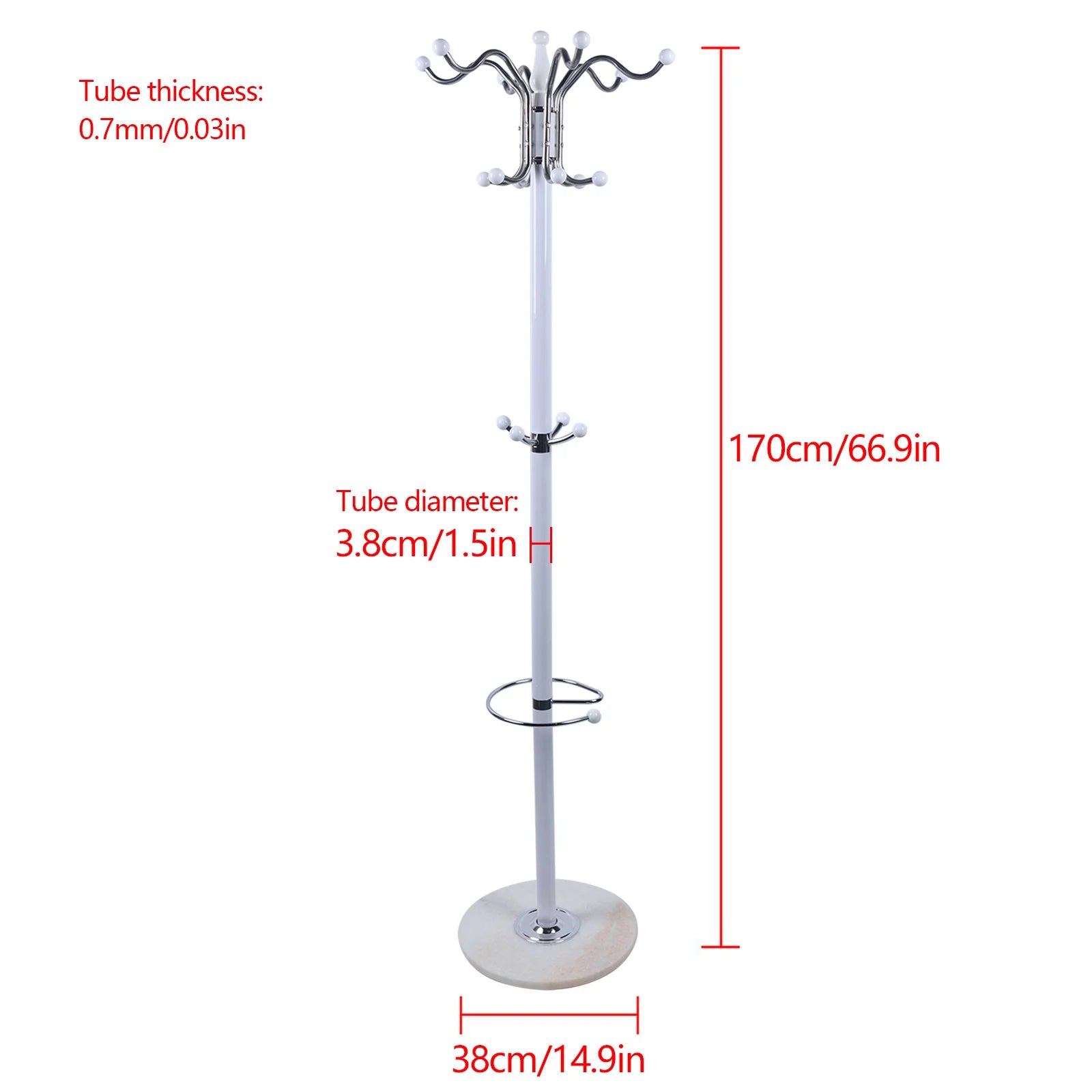 16 hooks 67" metal coat tree with marble base - Your Choice Central